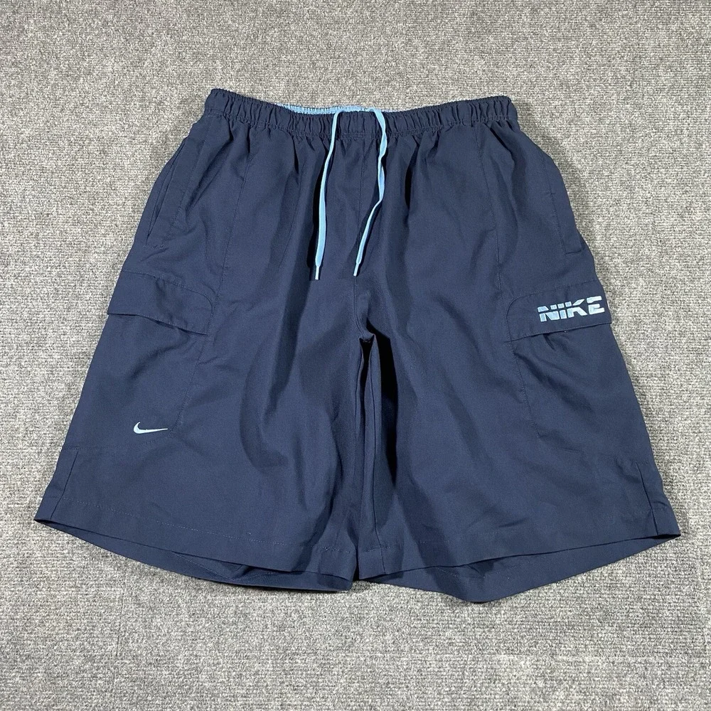Vintage Nike Board Shorts Mens Size XL Navy Blue Lined Swim Trunks‎ Logo Y2K